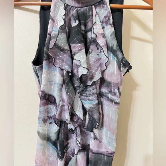 A Byer Ruffle Front Tie Back Blouse Sleeveless Abstract Top S - Picture 2 of 8